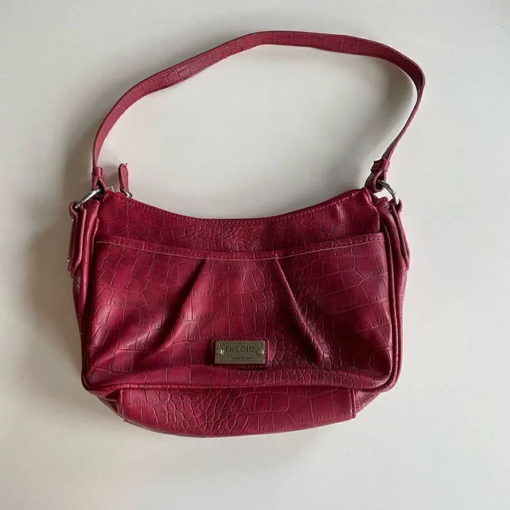 Pre-Owed Nicole by Nicole Miller Womens Red Alligator Print Hobo Purse